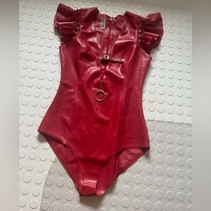 Latex Spiked Red Bodysuit Ruffles size S/M